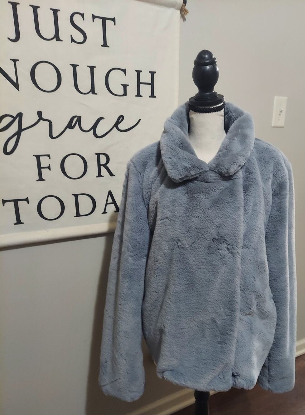 Sam Edelman Dusty Blue Faux Fur Coat Soft Plush Winter Jacket XL Style 01878